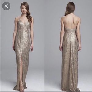 Amsale Samantha bridesmaid dress sequin latte
